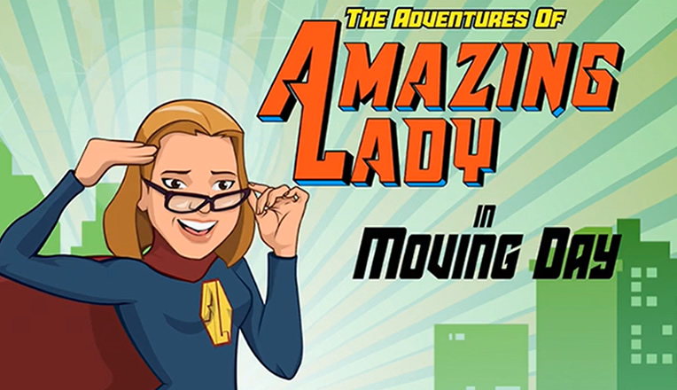 Web Thumbnail for Amazing Lady. Image of a cartoon woman wearing glasses with title Adventures of Amazing Lady