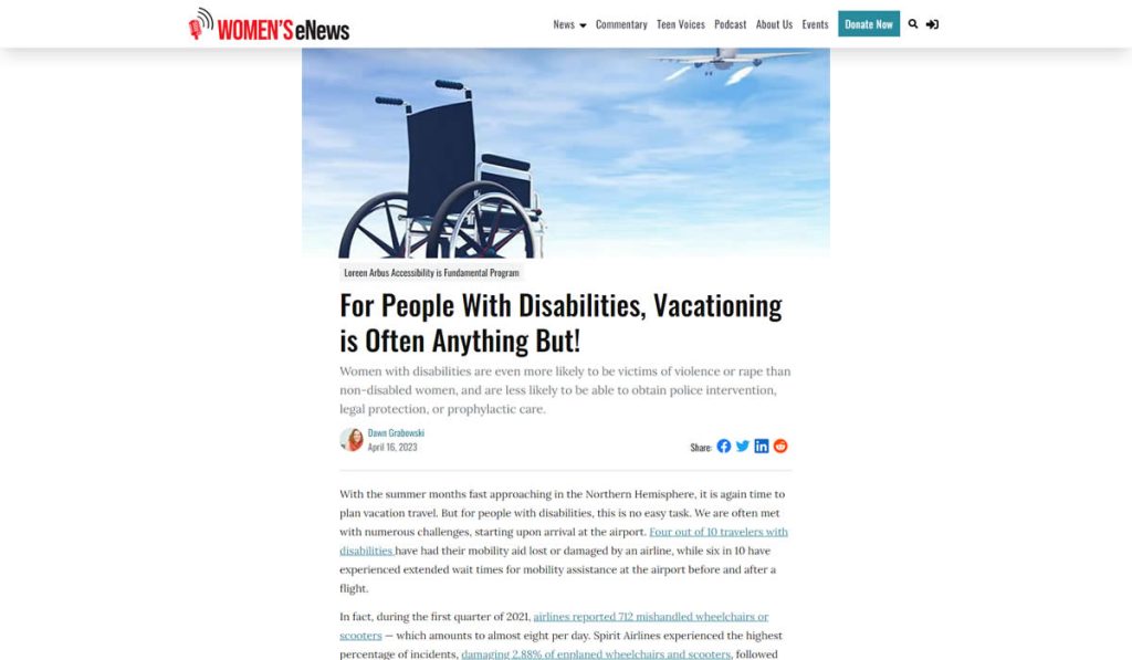 Snapshot of article titled: For People with Disabilities, Vacationing is Often Anything But